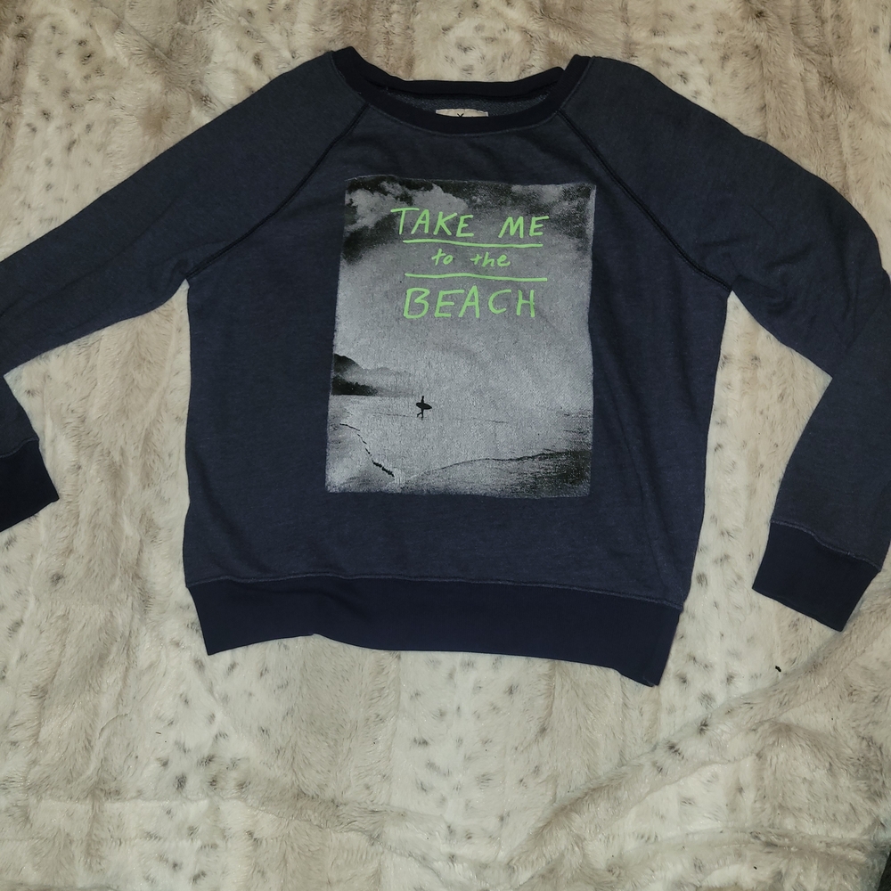 American Eagle Outfitters Dark Blue Graphic Crewneck Sweater